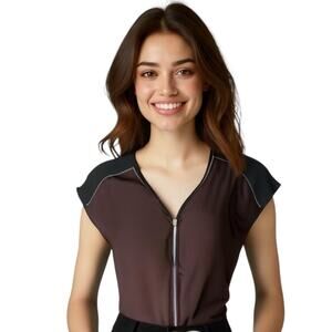 Rock & Republic Burgundy Zip Blouse M